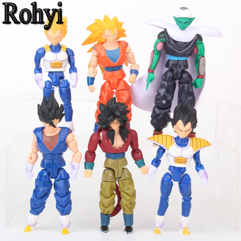 

Rohyi 6pcs/lot 13cm Dragon Ball DBZ Anime Goku Vegeta Piccolo Gohan super Saiyan Joint Movable Dragon Ball Z Action Figures Toys