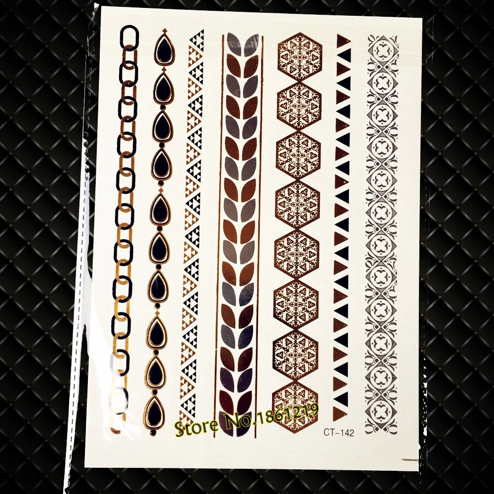 New Gold Silver Arm Tattoo Chain Bracelet Design Flash Metallic Tattoo ... - New GolD Silver Arm Tattoo Chain Bracelet Design Flash Metallic Tattoo GCT142 Men Women Makeup Waterproof