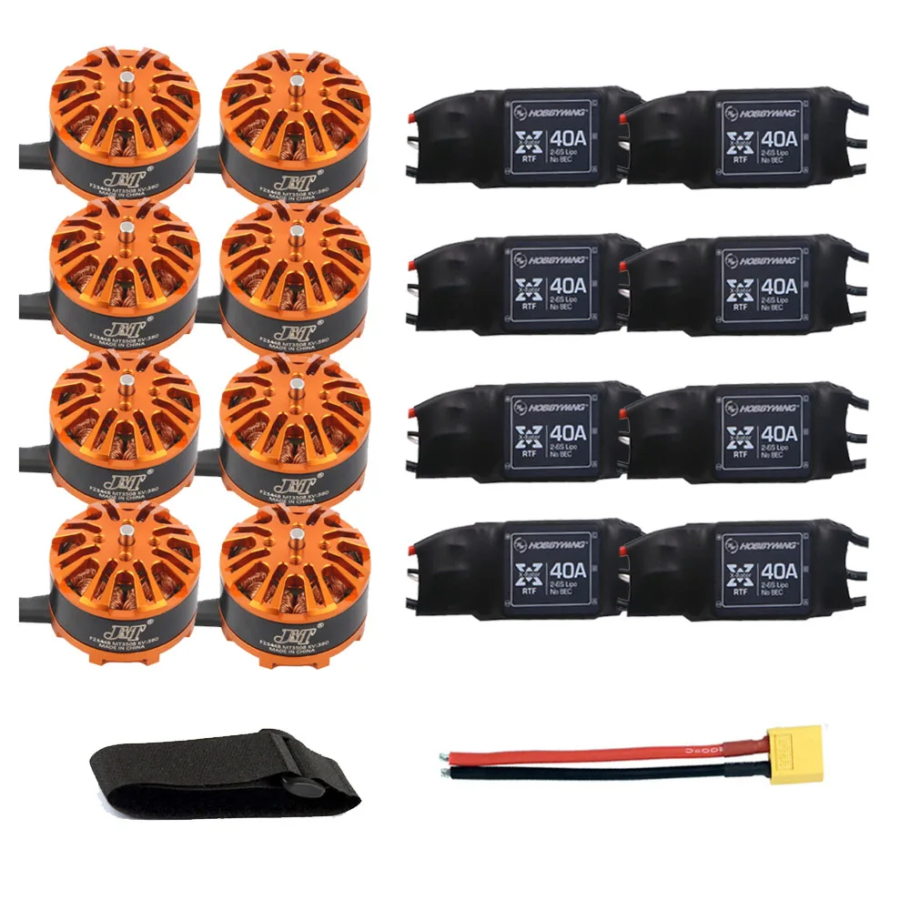 

DIY 8-axle Aircraft Drone Motor Combo 8pcs 3508 380kv Motor + 8pcs Hobbywing XRotor 40A ESC + XT60 Connector+Fastening Tape