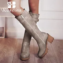 RizaBina/размер 33-43, женские сапоги до колена на высоком каблуке высокие сапоги на платформе, на молнии, с теплым мехом женская обувь для холодной зимы