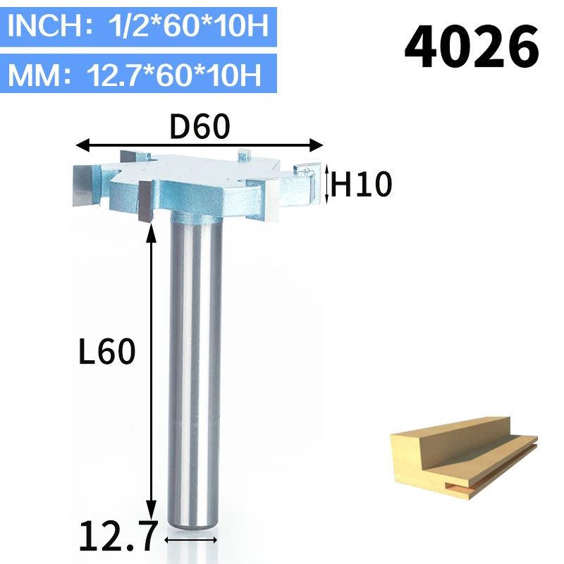 HUHAO 1 шт. 1/" хвостовик Т-образный долбежный деревообрабатывающий резак промышленного класса 6 флейт фрезы для дерева Инструмент Фреза - Длина режущей кромки: 4026