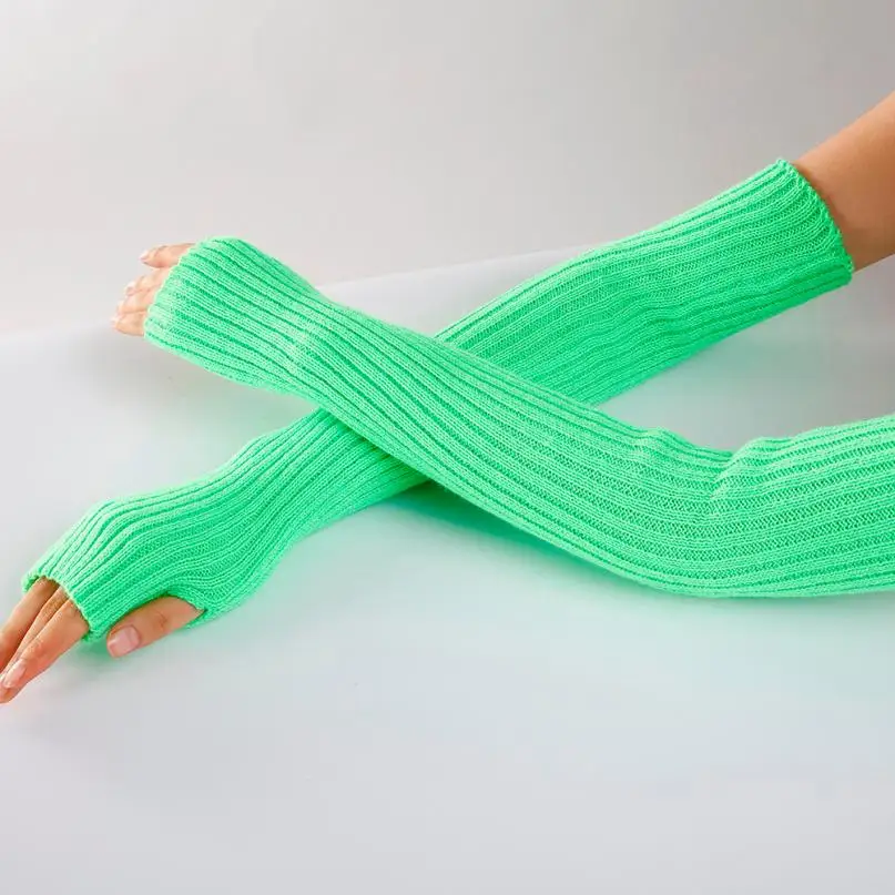 Mooistar# 4066D для женщин зимние наручные руки теплые однотонные трикотажные длинные перчатки без пальцев Варежки