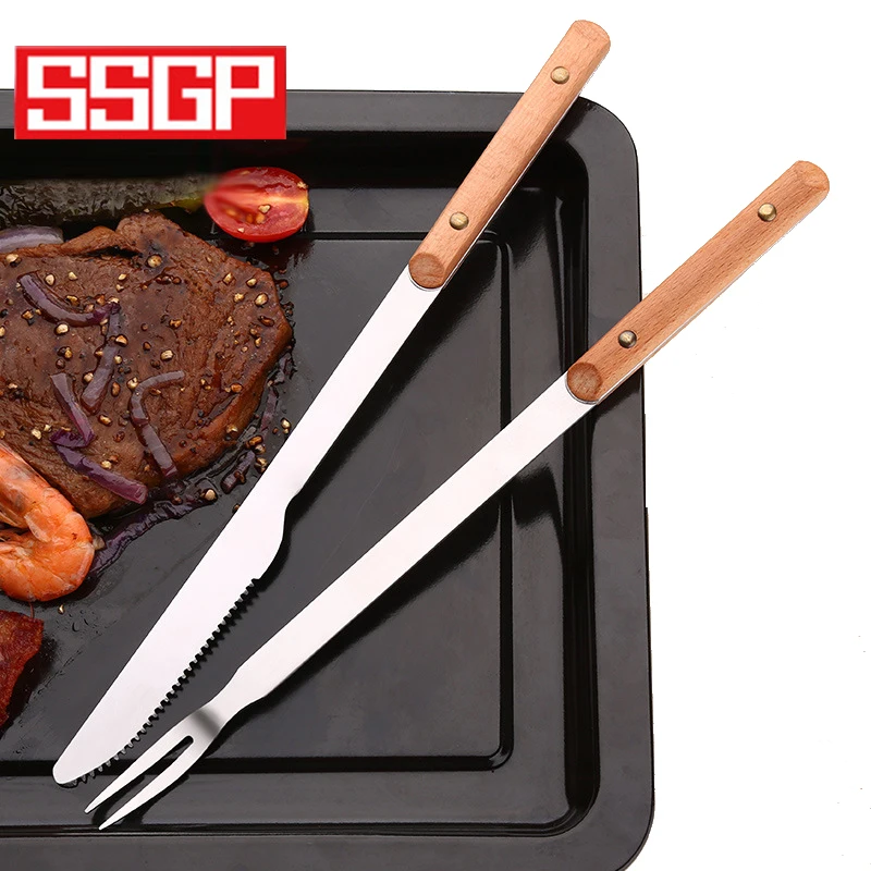 SSGP Barbecue BBQ Grill Accessories Steak Knife & Fork Set with Long