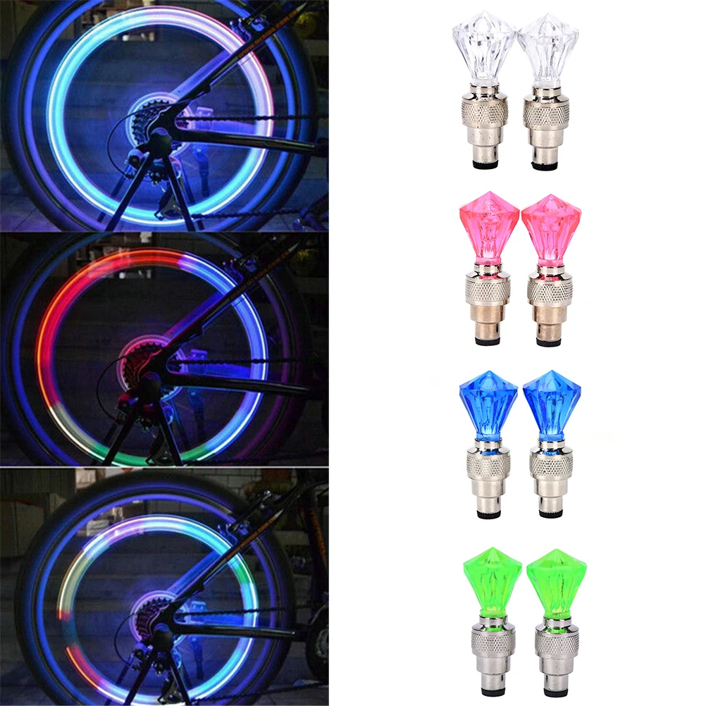 2x Diamond Shape Tyre Valve Caps Led Light Car Motor Bike Bicyle Tyre Gas Mouse Lamps Valve