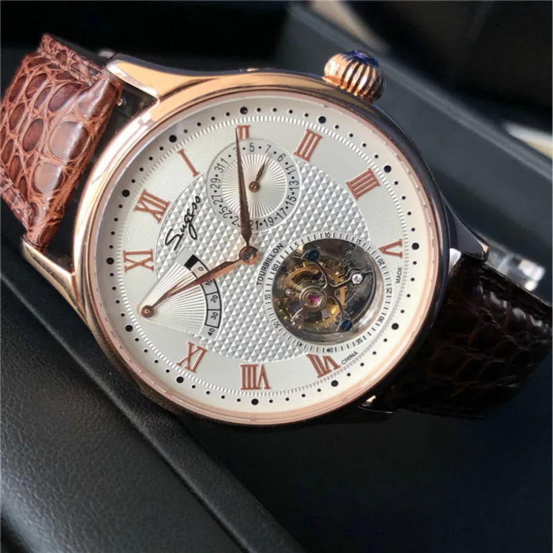 

Multi-function Calendar 50ATM Men Mechanical Watches Sea-gull Genuine Crocodile Leather Men Wristwatch Seagull Tourbillon ST8001