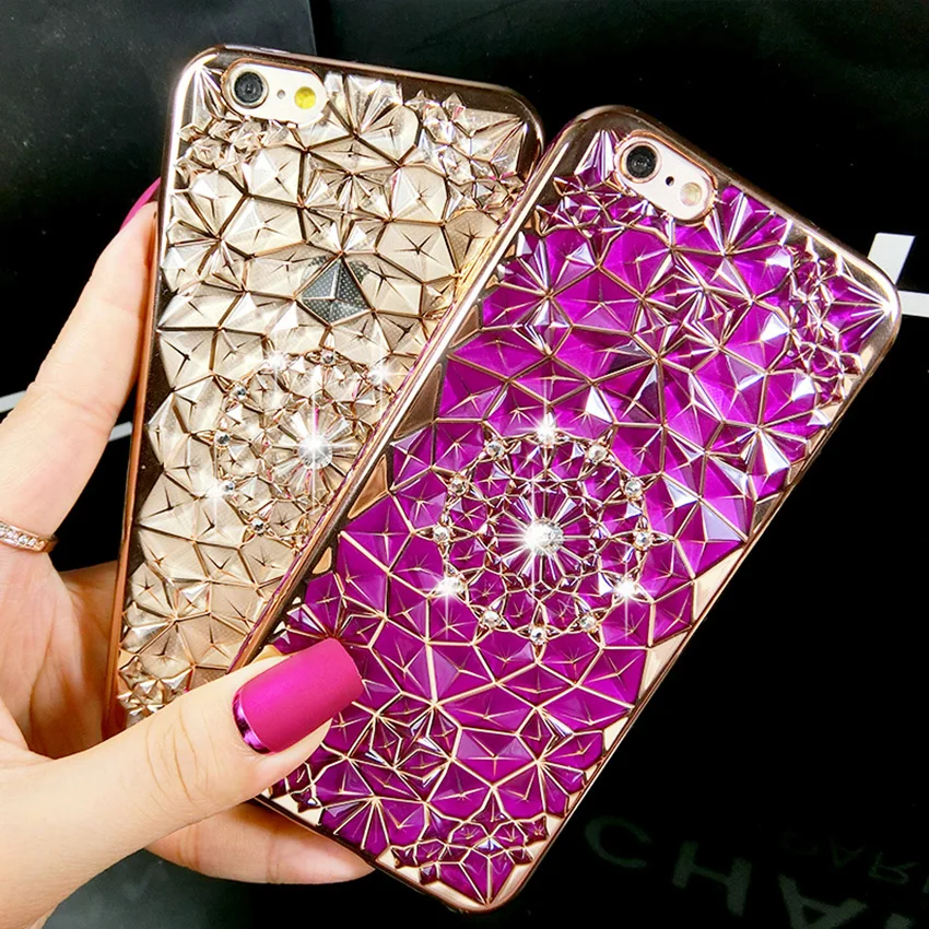 For iPhone 5 6 7 Plus Phone Case Luxury 3D Electroplating Flowers