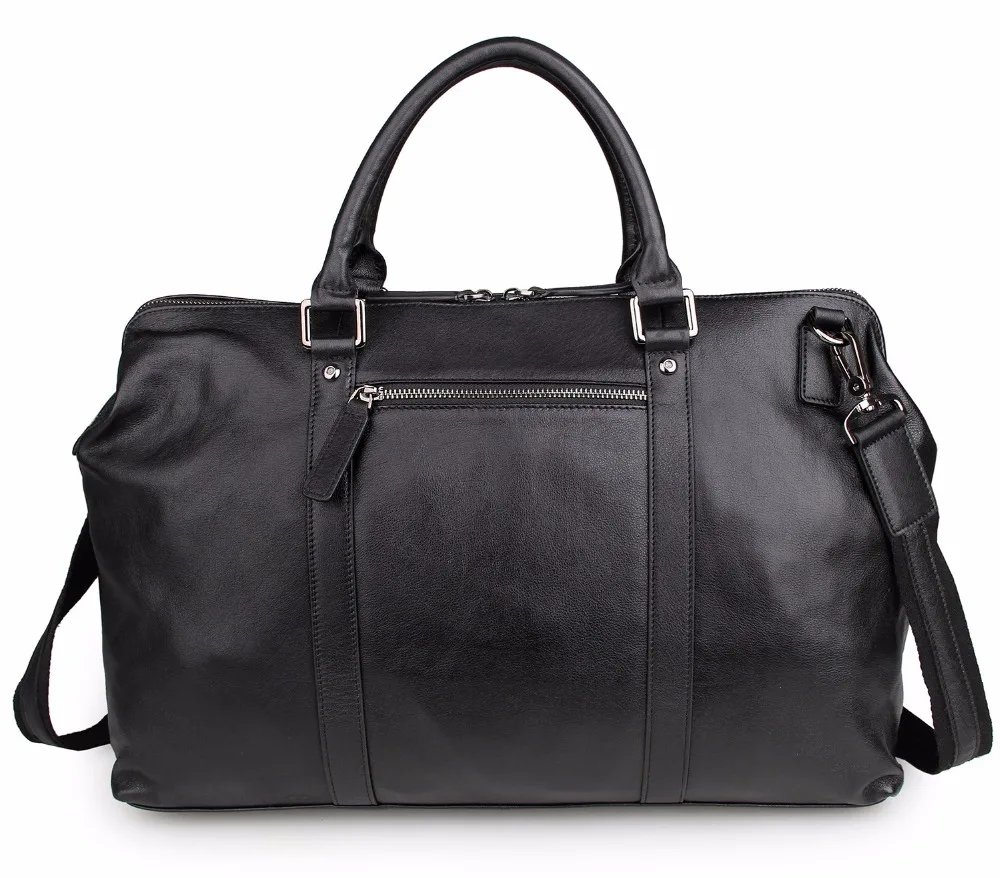 

Augus Large Capacity Travel Bag Black Handbag For Business Travel Person Cow Leather Shoulder Bag 7322A