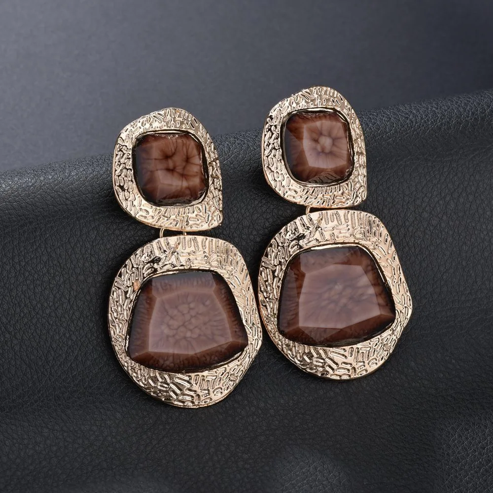Europeans and Americans exaggerate artificial gemstone gold earrings, women retro autumn earrings, Bohemian wind (10)