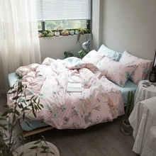 Cute Animals Light Pink 3/4Pcs Bedding Sets Twin Queen King Size Cotton Bedlinens Duvet Cover Sheet Pillow Cases Bedclothes