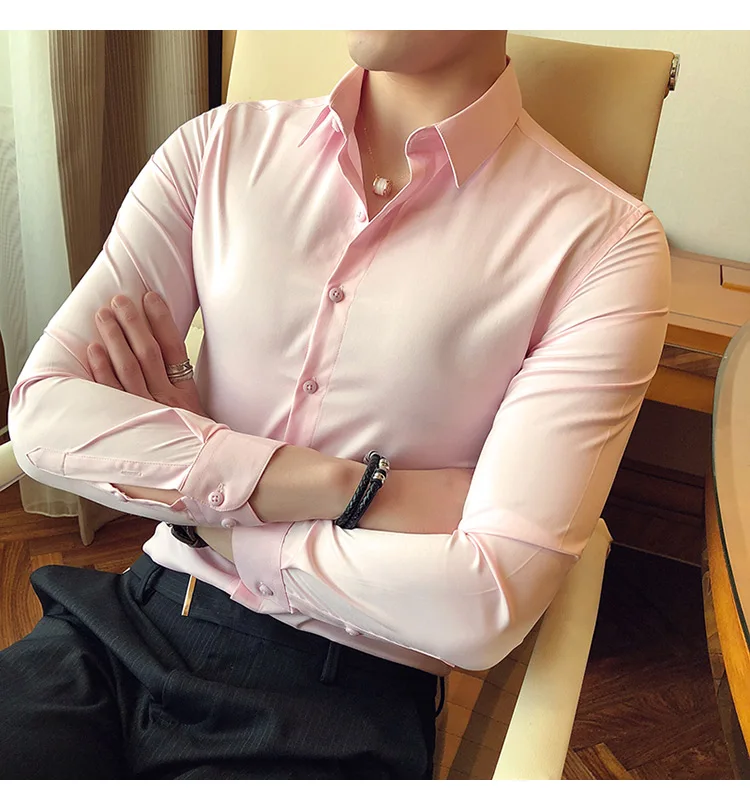 Мужская Облегающая рубашка, рубашки с длинными рукавами для соцлюдей, Chemise Homme, хлопковая Повседневная Однотонная рубашка черного и белого цвета, большие размеры 3XL Mauchley