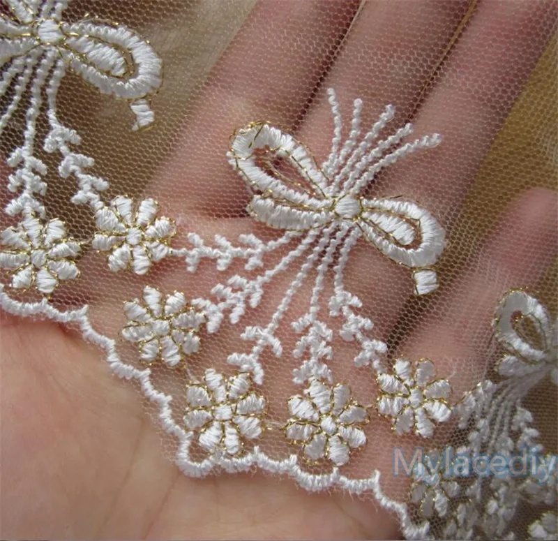 3 yards Embroidered Bowknot Net Mesh Lace Edge Trim Ribbon Floral