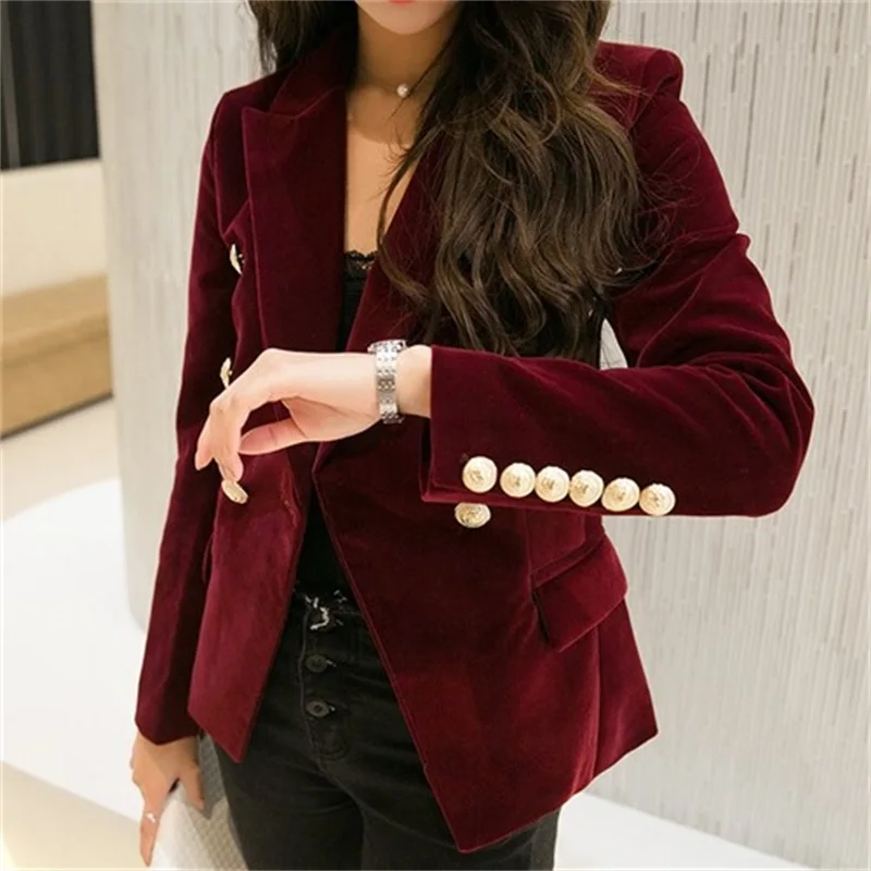 Women's Autumn Gold velvet Blazer Women Slim Long Sleeve ladies Blazers