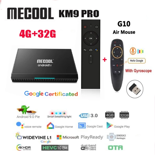 ТВ приставка MECOOL KM9 PRO Android 9 0 сертификат Google 4 Гб 32 ГБ Amlogic S905X2 4K 2 4G двухдиапазонный
