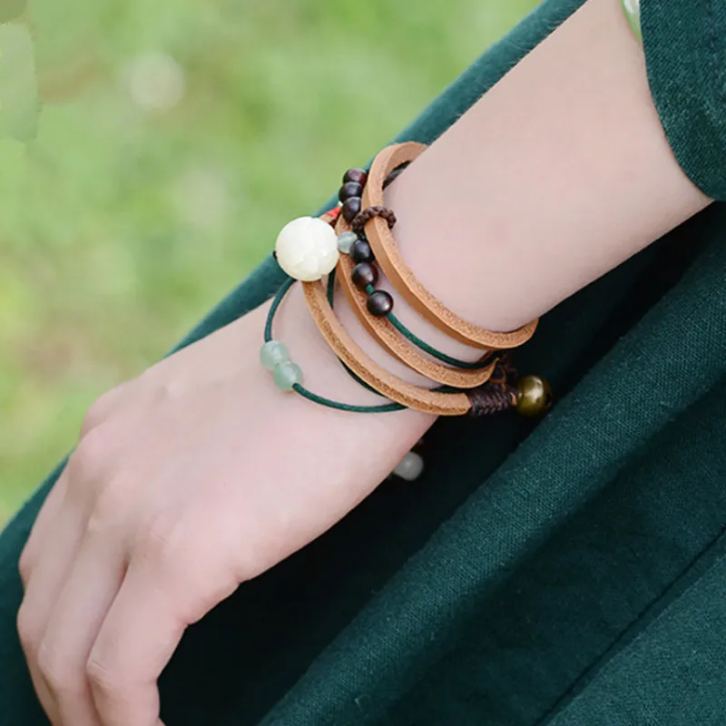 Yanting Ethinc Bracelet Charms Carved Lotus Bodhi Beads Natural Stone Bell Tibetan Bracelet Femme Vintage Wrap Bracelets Women 015 (4)