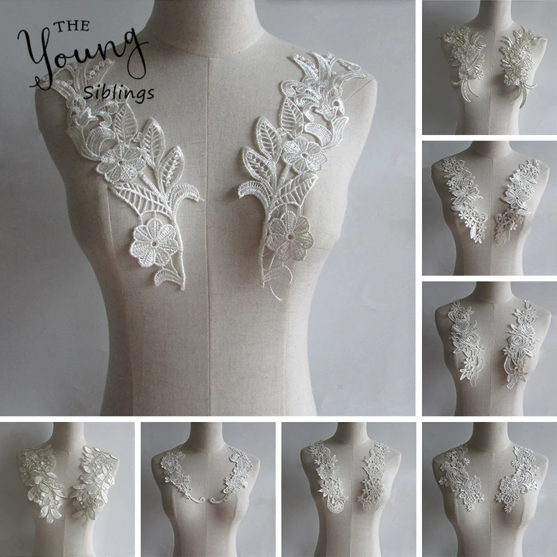 

White Collar 1pc Lace Fabric High Quality DIY Handmade Dubai Trim Lace Material Neckline Lace Decor For Sewing Lace Flowers