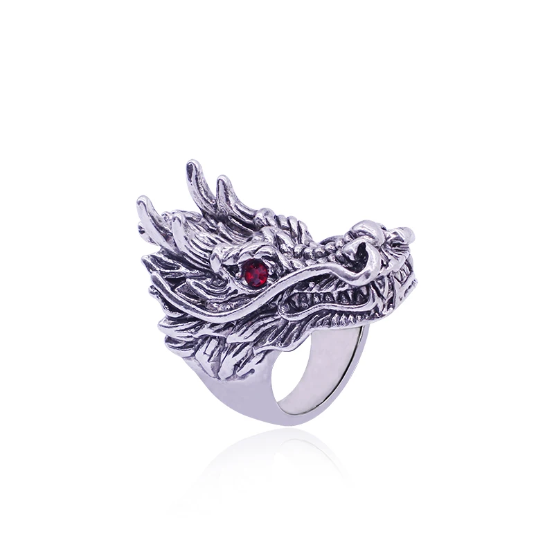 

Punk Animal Ring Domineering Dragon Head Ring Inlaid Rhinestone Personality Red Eye Faucet Rings For Men Jewelry Drop Shipping
