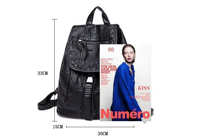 MJ Soft Leather Women Backpack Large Travel Bag PU Leather Female Daypack Black Backpack School Bag for Teenage Girls (1)