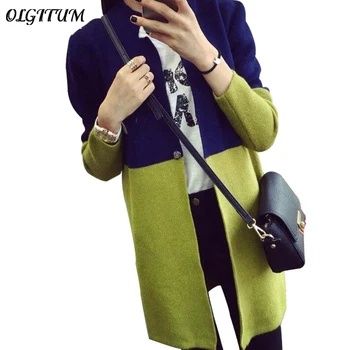 

OLGITUM 2020 Cardigans New Fashion Long Cardigan Sleeve Wool Sweaters Women Casual Patchwork Sweater Autumn Winter Outwear Coat