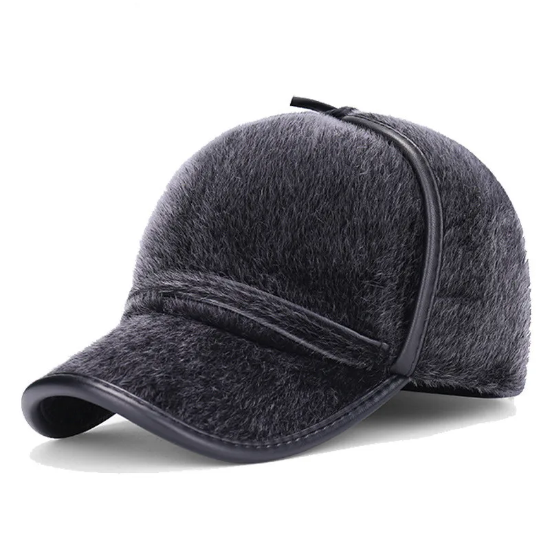 fleece baseball hat with ear flaps winter classic style caps high quality men font imitation mink fleece baseball hat with ear flaps winter classic style caps high quality men font imitation mink