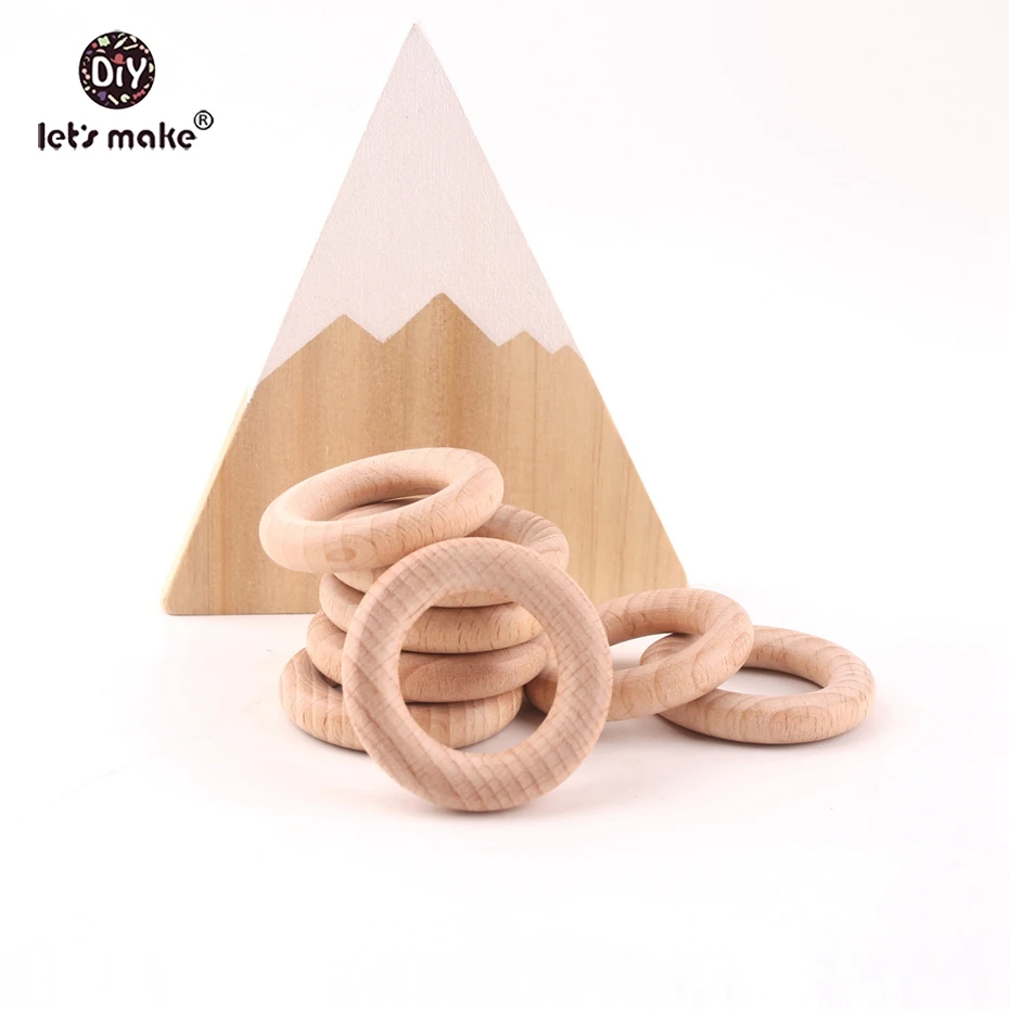 Let's Make Beech Wooden Teething Rings BPA Free Food Grade Wooden Teethers 20pcs 40mm DIY Accessories Rings Baby Teethers