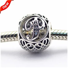 Подходит для Pandora Браслеты Алфавит P Амулеты с прозрачным кубическим цирконием серебряные бусины 925 пробы