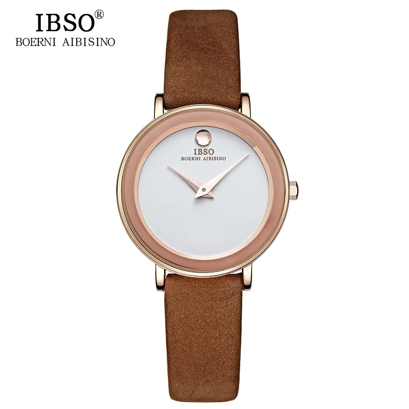 IBSO Brand 6MM Ultra-Thin Women Watches 2018 Luxury Genuine Leather Strap Fashion Quartz Watch Women Waterproof Montre Femme ibso brand fashion ultra thin quartz watch women stainless steel mesh and leather strap women watches 2018 fashion montre femme