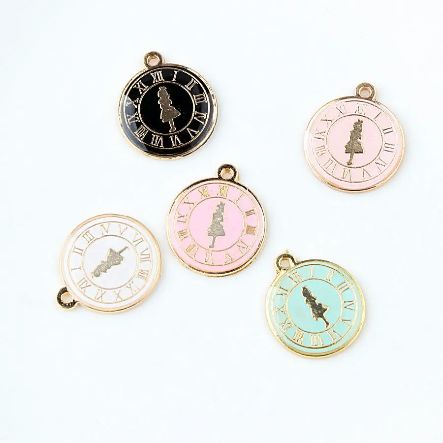

Oil Drop Charms 10pcs/lot Round Shape Metal Charms Girl Enamel Charms Pendants Gold-Color Fashion Jewelry Accessories