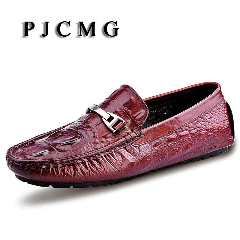 Slip Casuais Homens red Primavera Crocodilo Metal vermelho Estilo on Mocassins De Pjcmg Preto outono Genuíno Condução Couro Sapatos Black xIpZwZqR