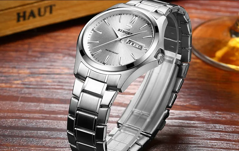 High Quality BINGER Fashion Simple Quartz Watch For Men Brand Casual Leather Wristwatches Relogio Masculino Original Box B-3052M