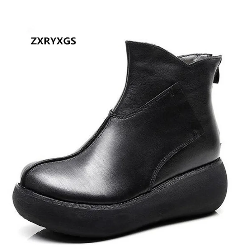 

ZXRYXGS Brand Shoes Woman Boots Increase Platform Shoes Fashion Casual Shoes Boots New 2018 Plus Velvet Warm Real Leather Boots