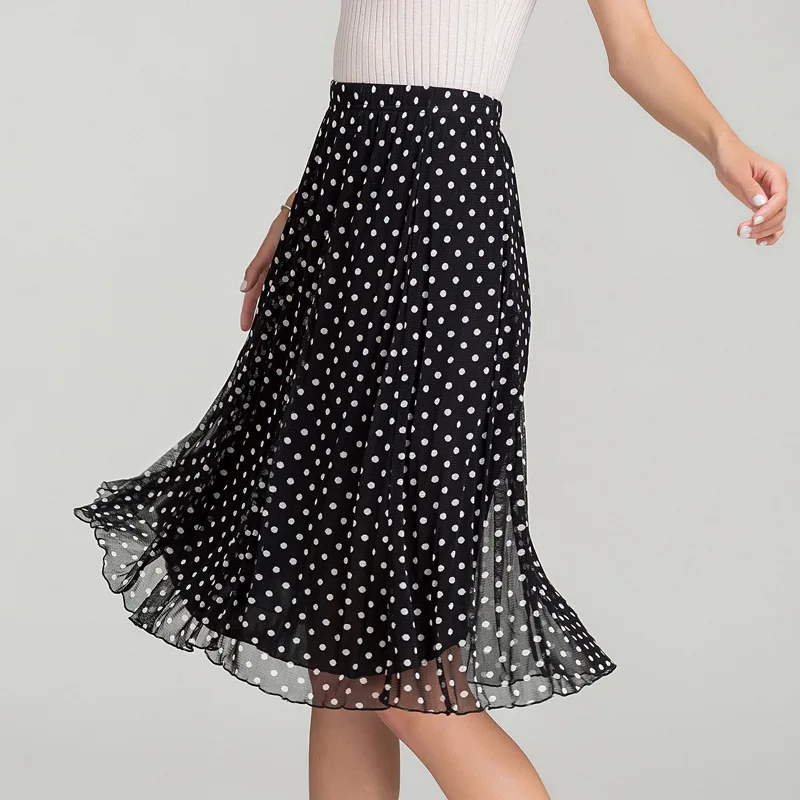 Женская юбка нового стиля Сетчатая юбка с образом буква А Двусторонние шелковая женская юбка с принтом 9012