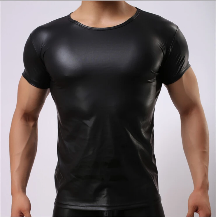 Aliexpress.com : Buy Fashion Men's Black 4 Size Leather Shirts For Mens Casual T Shirts Men's 