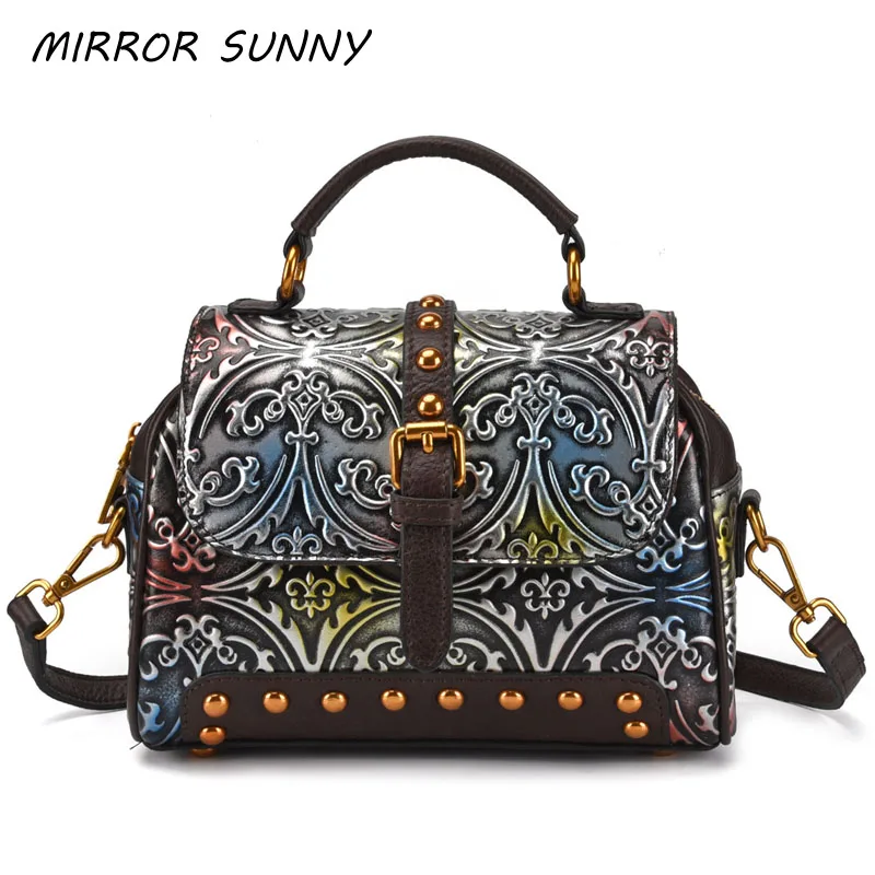 

Head Layer Cowhide Women Handbags Vintage Embossed Brushed Female Crossbody Single Shoulder Bags Large Capacity Retro