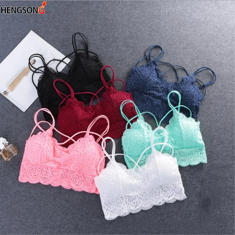 Women Lace Bra Bralette Lady Seamless Unpadded Flower Crop Top Mesh Lined Bustier Camis Tanks | Женская одежда