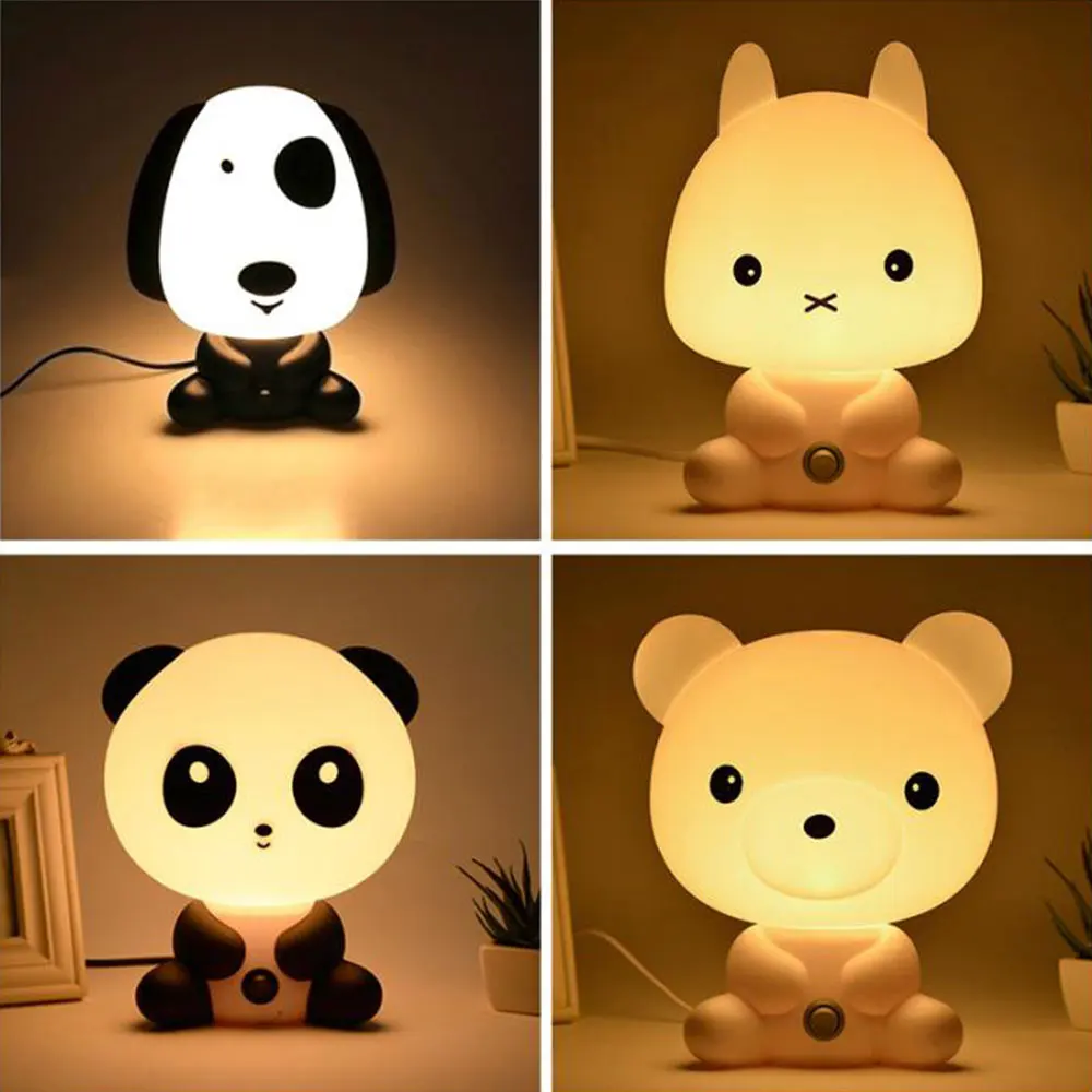 Cartoon Night Light LED Desk Lamp Baby Room Panda/Rabbit/Dog/Bear/Pig /Cat Night Light Kids Bedside Lamp for Bedroom With Plug