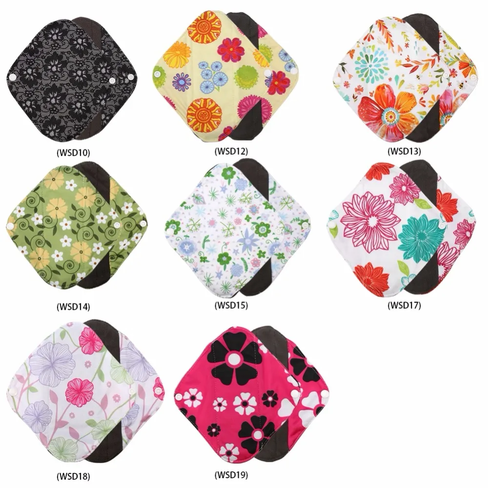 

20*18cm Women Resuable Sanitary Pad Feminine Hygiene Washable Charcoal Bamboo Cloth Menstrual Panty Liner Nappy Sanitary Pad