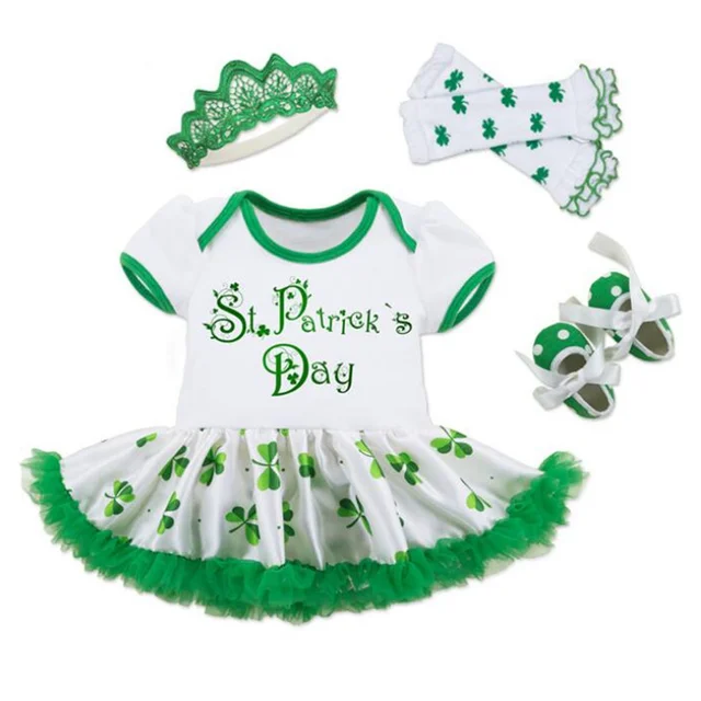 Baby Girls Outfit Set My First ST Patricks Day Lucky Clover Bodysuit Tutu Skirt /& Leg Warmers