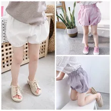 Летние новые корейские хлопковые юбки с оборками для маленьких девочек шорты штаны брюки однотонные летние штаны шорты для детей