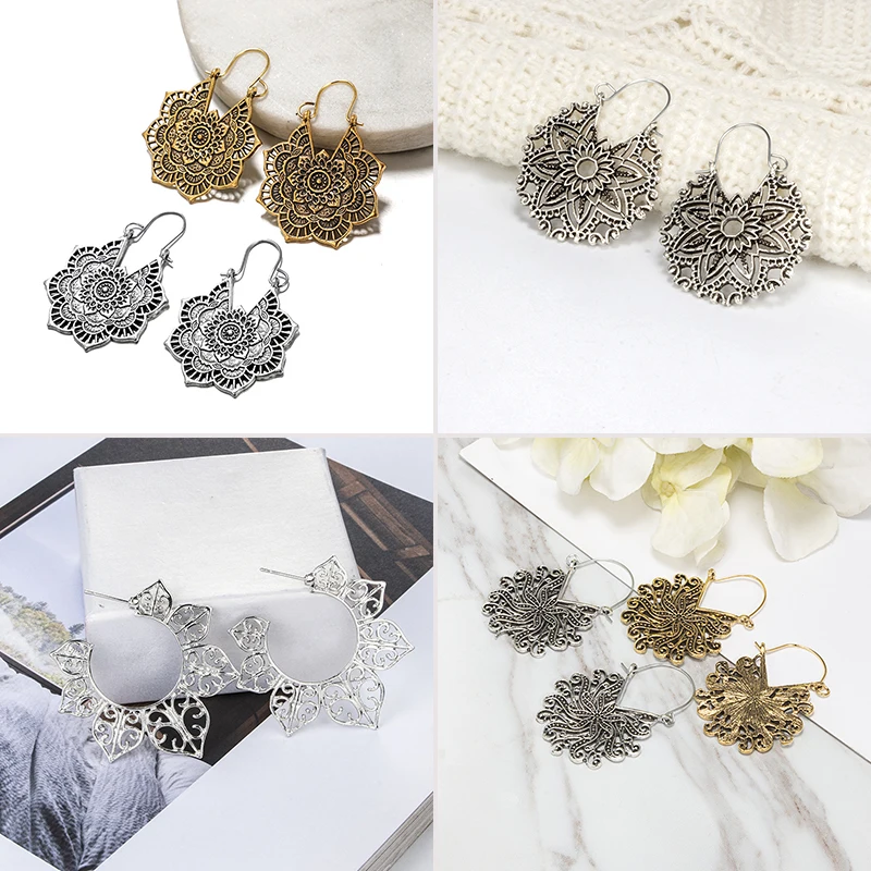 

Hollow ethnic Long Earring Bohemian Gold silver Carved drop Women 2019 Earrings Vintage dangle Jewelry Wedding Party accessories