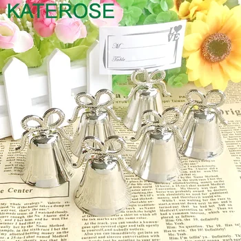 

80PCS Silver Bow Kissing Bell Place Card Holder Wedding Shower Table Party Favors