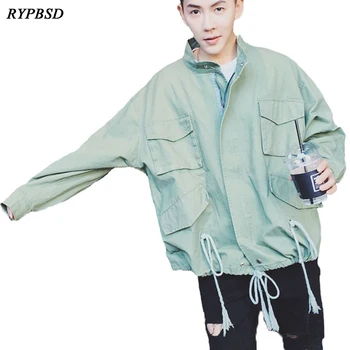 

Autumn New 2019 Korean Harajuku Stand Collar Causal Army Style Military Bomber Jacket Men Cargo with Pocket Drawstring Coat S-XL
