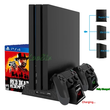 

PS4/Slim /PRO Console Stand with 2 Cooling Fan PS 4 Dual Gamepad Charging Station for SONY Playstation 4 Games Accessories