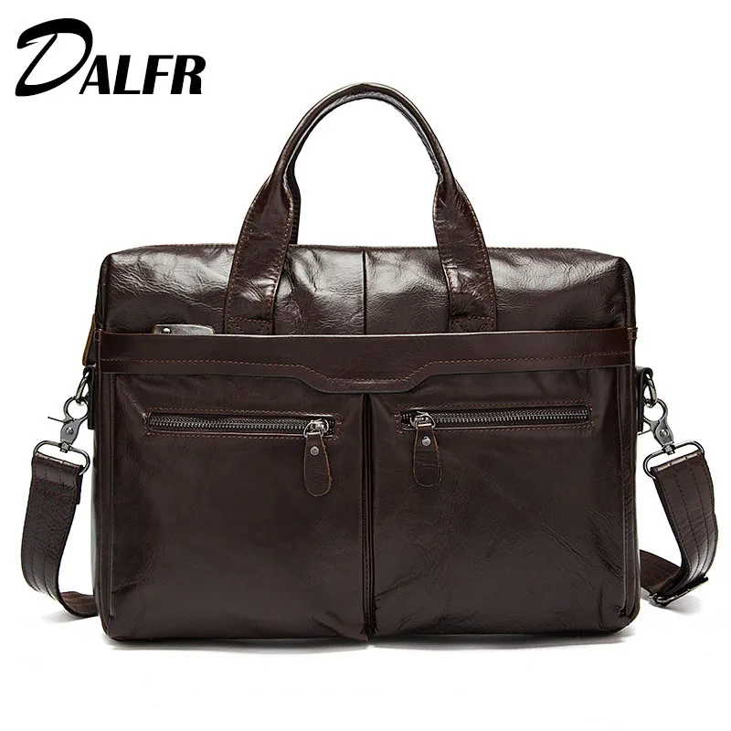 

DALFR Genuine Leather Handbag Men Business Crossbody Bag 18 Inch Cowhide Messenger Bags Shoulder Bags for Men 2017