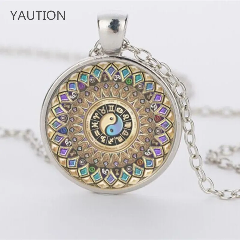 

Trendy yin yang jewelry mandala necklaces 1Pcs henna yoga pendant om symbol buddhism zen handmade India style necklace