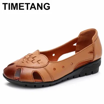 

TIMETANGSummer sandals female handmade genuine leather women Wedges comfortable woman shoes sandals women summer shoes E267