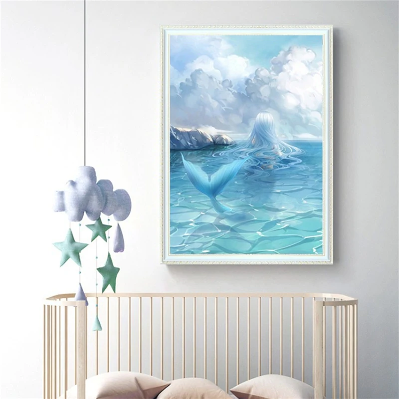 New Diamond Embroidery Full Package Sale Beautiful Back Of Mermaid Cartoon 5D Diy Diamond Painting Mosaic Crystal Cross Stitch  