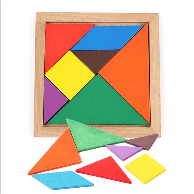 Деревянные Tangram 7 частей головоломки красочный квадрат IQ игры головоломки интеллектуальные Обучающие игрушки для детей