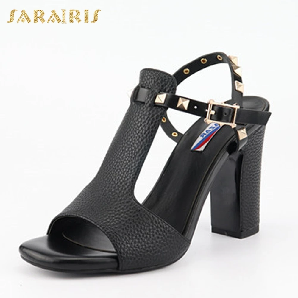 

Sarairis 2019 Big Size 33-46 Party Elegant Rivets Women Shoes Chunky Heels High Quality Shoes Woman Sandals
