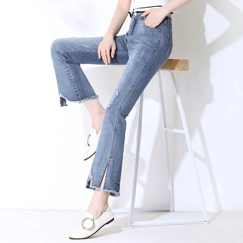 2018 New Spring Autumn Bootcut Jeans Women Ankle length Korean Style ...