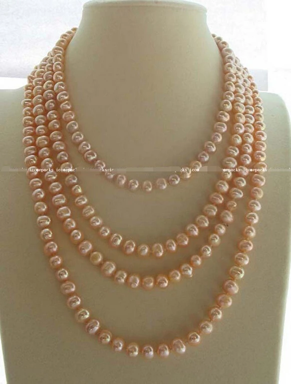 

WOW! freshwater pearl pink round 8-9mm necklace 65"^^^@^Noble style Natural Fine jewe FREE SHIPPING